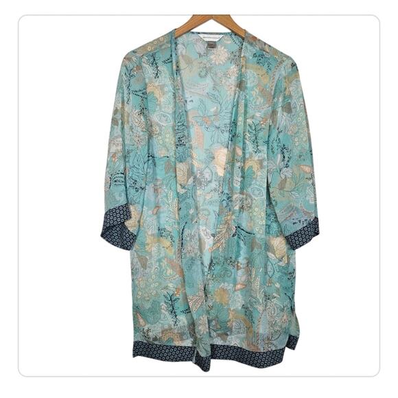 Christopher & Banks Aqua Blue Floral Sheer Kimono - Picture 1 of 7